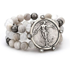 French Kande triple strand bracelet L'Ange Victory Angel coin medallion silver
